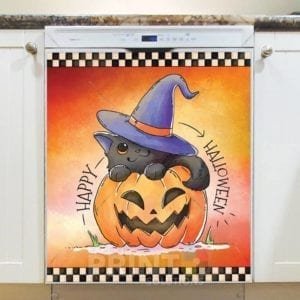 Cute Halloween Witch Cat #3 - Happy Halloween Dishwasher Sticker