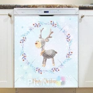 Reindeer in a Wreath - Merry Christmas Dishwasher Sticker