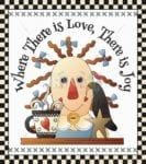 Prim Raggedy Ann & Crow - Where There is Love There is Joy Dishwasher Sticker