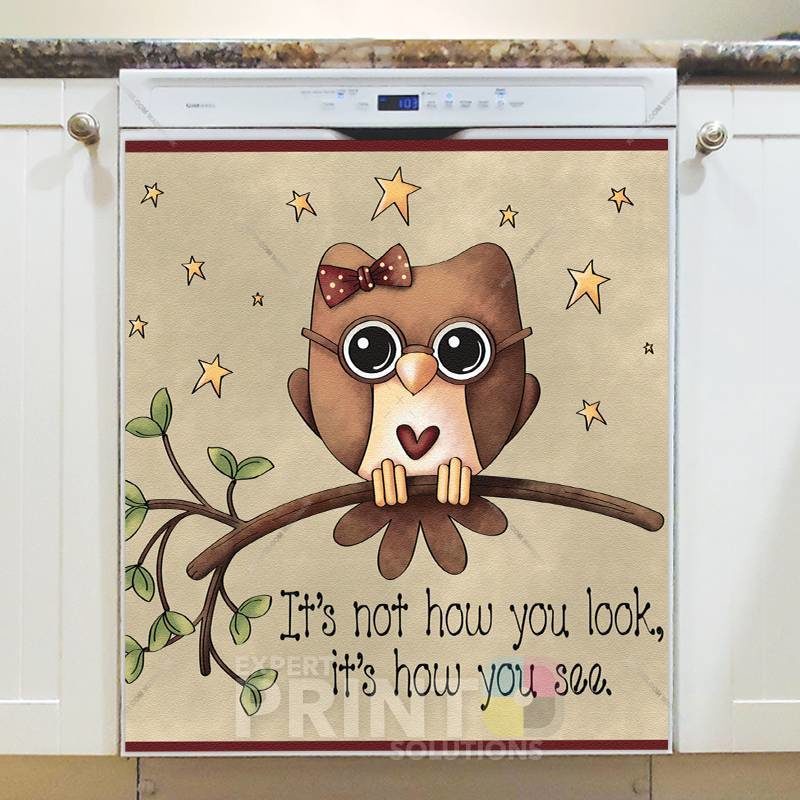 Cute Wise Owl - It's not how you look it's how you see Dishwasher Sticker