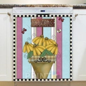 Prim Sunflower Pot - Welcome Dishwasher Sticker