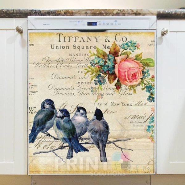 Shabby Chic Design - Tiffany and Co. Union Square New York Four Birds with Rose Dishwasher Sticker