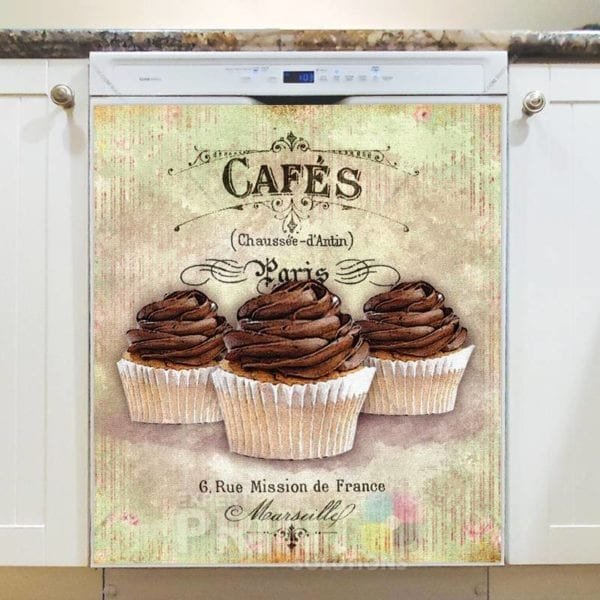 Shabby Chic Design - Cafes 6 rue Mission de France Marseille with Brown Cupcakes Dishwasher Sticker