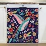 Bohemian Folk Art Hummingbird and Flowers Dishwasher Sticker