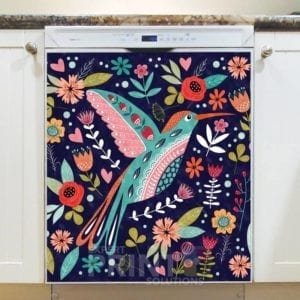 Bohemian Folk Art Hummingbird and Flowers Dishwasher Sticker