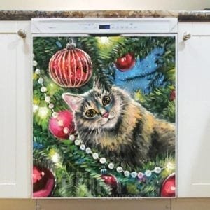 Little Kitten and Christmas Tree #4 Dishwasher Sticker
