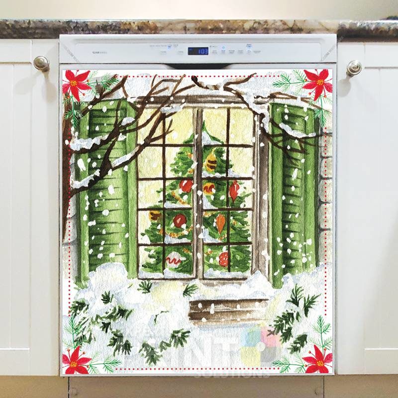 Pretty Christmas Window #1 Dishwasher Sticker