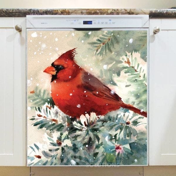Cardinal on a Pine Tree Dishwasher Sticker