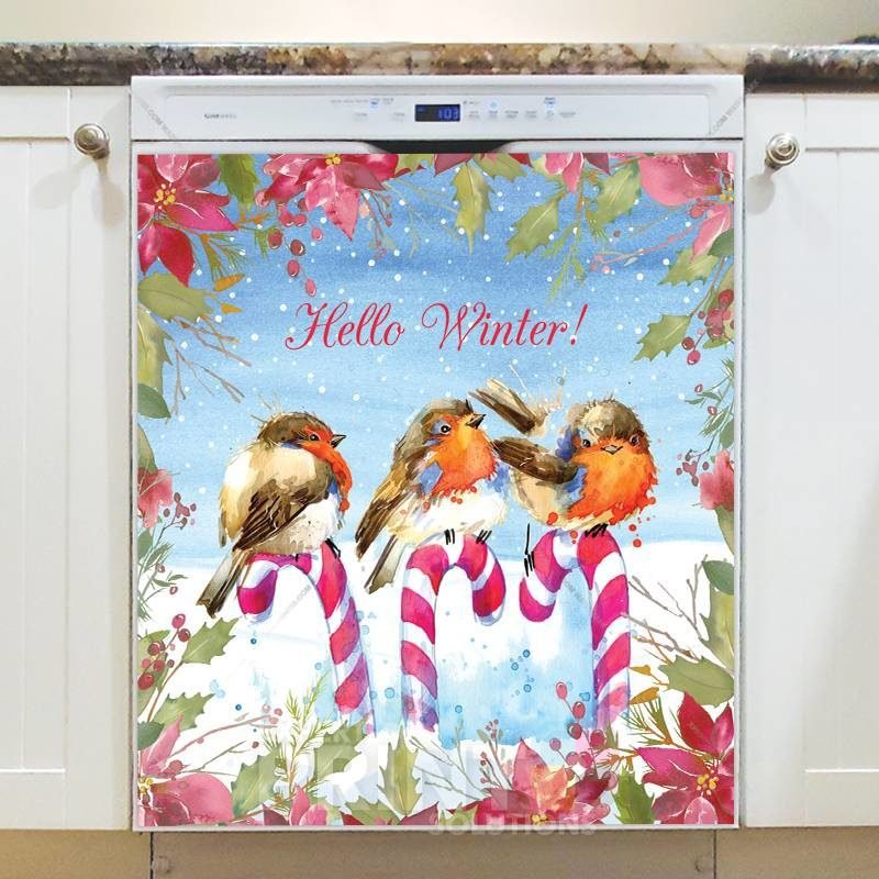 Hello Winter Birds Dishwasher Sticker