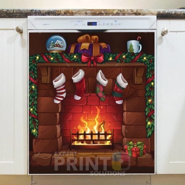 Cozy Christmas Fireplace Dishwasher Sticker