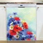 Red White and Blue Flowers Dishwasher Sticker