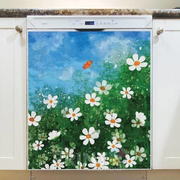 Cute Daisies and a butterfly Dishwasher Sticker