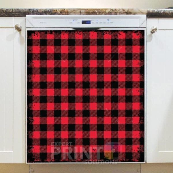 Farmhouse Buffalo Plaid Pattern - Black and Red Dishwasher Sticker