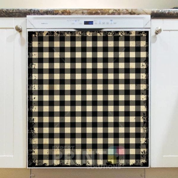 Farmhouse Buffalo Plaid Pattern - Black and Tan Dishwasher Sticker