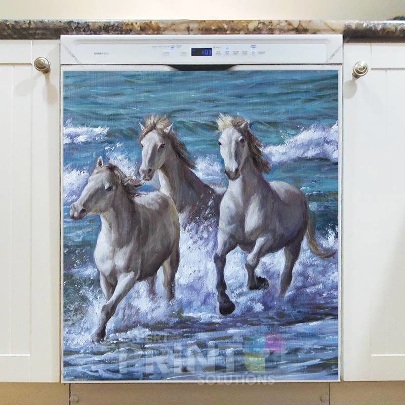 Running Horses in the Sea Dishwasher Sticker