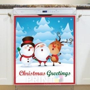 Christmas Greetings - Singing Santa Rudolph and Snowman Dishwasher Sticker