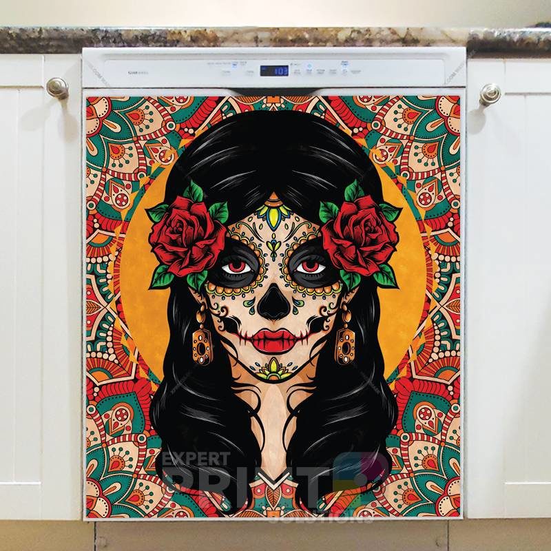 Beautiful Ethnic Sugar Skull Lady Boho Folk Design Dishwasher Sticker