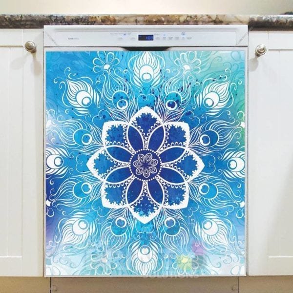Beautiful Ethnic Blue and White Mandala Design Dishwasher Sticker