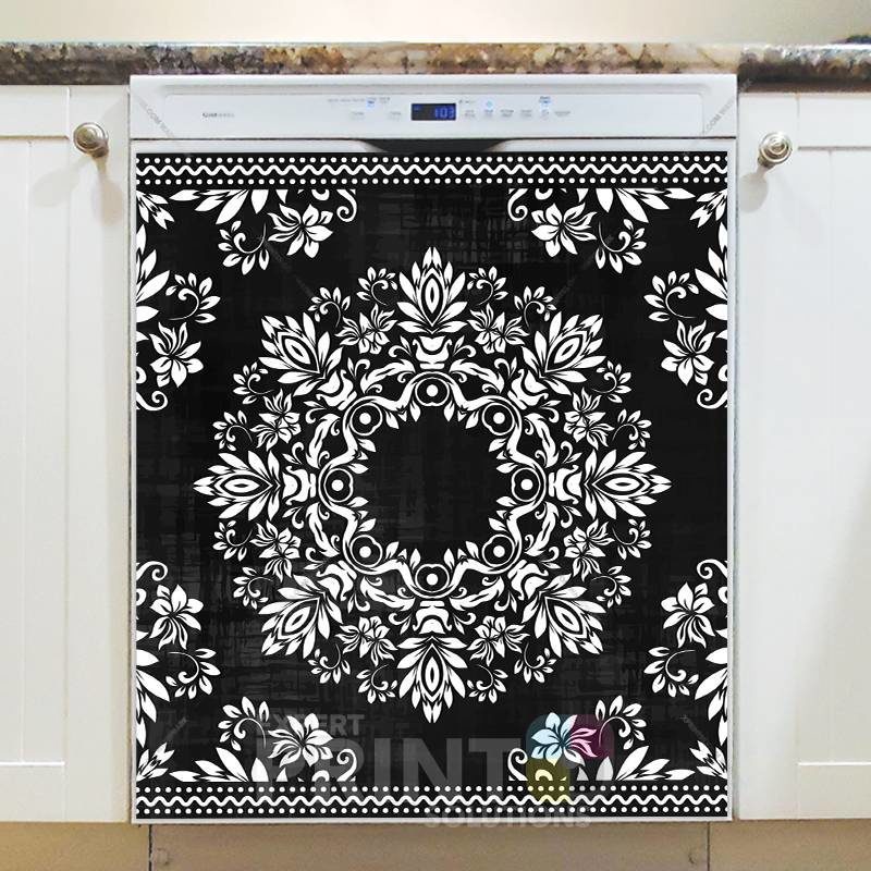 Beautiful Ethnic Folk Boho Black and White Mandala Design Dishwasher Sticker