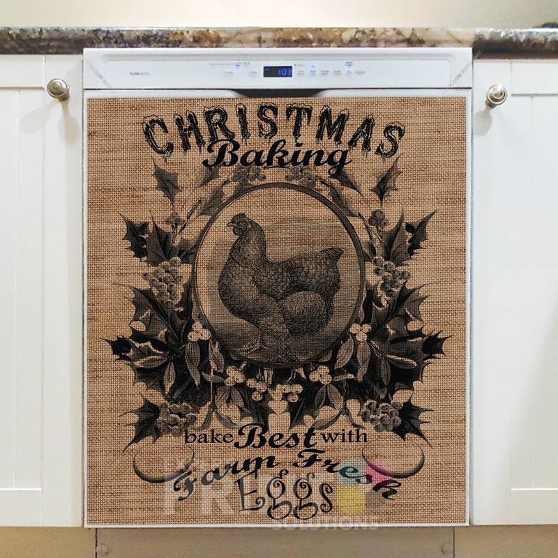 Farmhouse Burlap Pattern - Christmas #7 - Christmas Baking - Bake Best with Farm Fresh Eggs Dishwasher Sticker