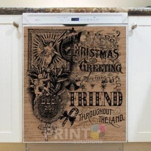 Farmhouse Burlap Pattern - Christmas #10 - Christmas Greetings to Every Friend Throughout the Land Dishwasher Sticker