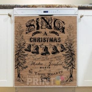 Farmhouse Burlap Pattern - Christmas #16 - Sing a Christmas Carol Make Joyful Music in Your Hearts Dishwasher Sticker