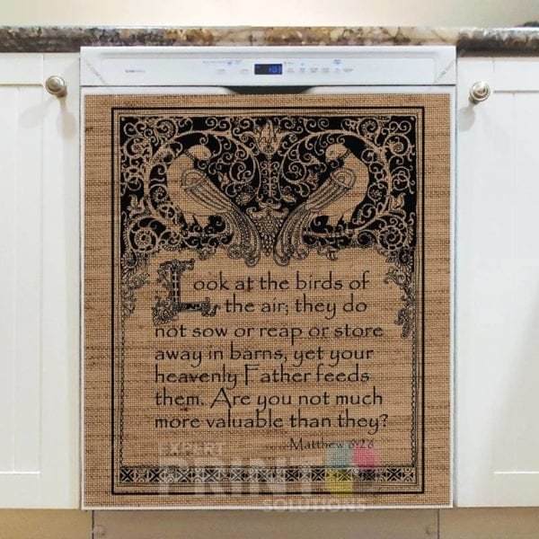 Farmhouse Burlap Pattern - Folk Birds Dishwasher Sticker