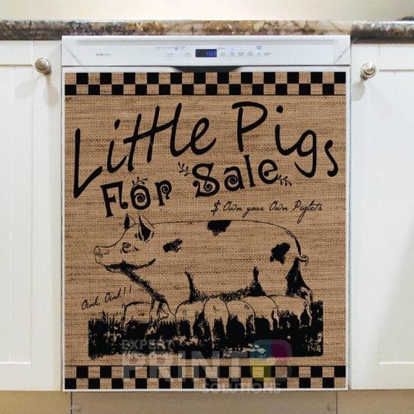 Farmhouse Burlap Pattern - Little Pigs for Sale Dishwasher Sticker