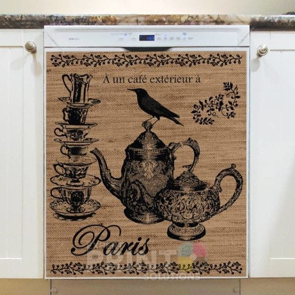 Farmhouse Burlap Pattern - Tea Party with Blackbird Dishwasher Sticker