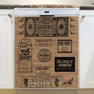 Farmhouse Burlap Pattern - Vintage Labels - Honey Dishwasher Sticker