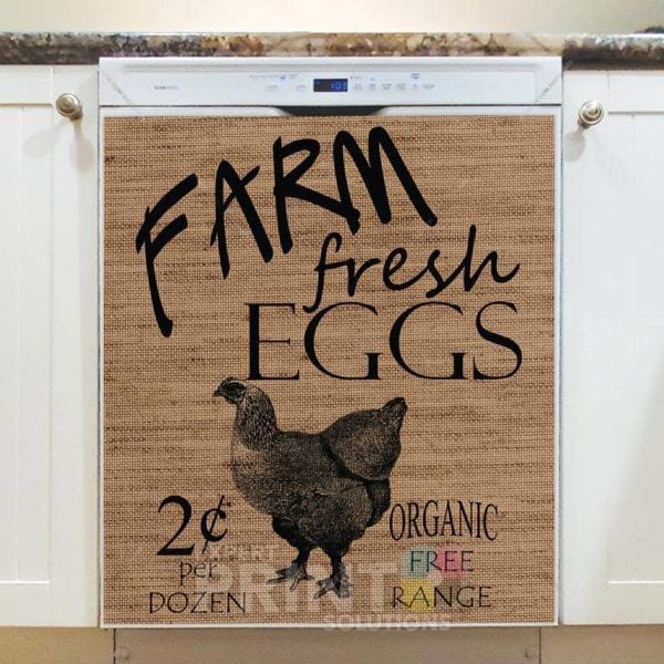 Farmhouse Burlap Pattern - Farm Fresh Eggs - Organic Free Range Dishwasher Sticker