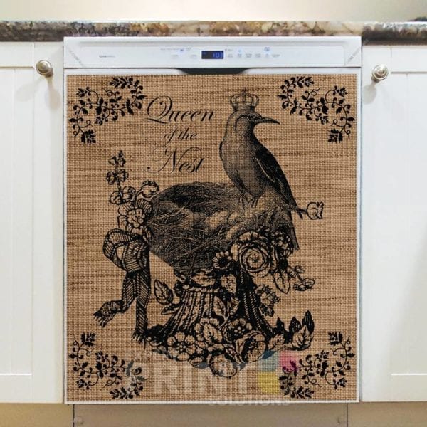 Farmhouse Burlap Pattern - Queen of the Nest Dishwasher Sticker