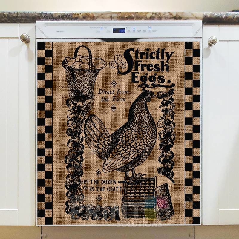 Farmhouse Burlap Pattern - Strictly Fresh Eggs Dishwasher Sticker