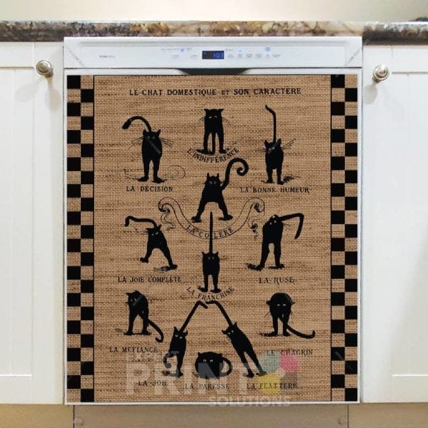 Farmhouse Burlap Pattern - Black Cats Dishwasher Sticker