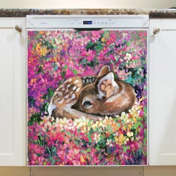 Little Baby Fawn in the Flower Meadow Dishwasher Sticker