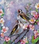 3125-goldfinches-sitting-on-the-flower-branch Goldfinches Sitting on the Flower Branch Dishwasher Sticker