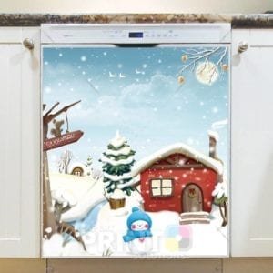 Christmas - Cute Red Cottage Dishwasher Sticker