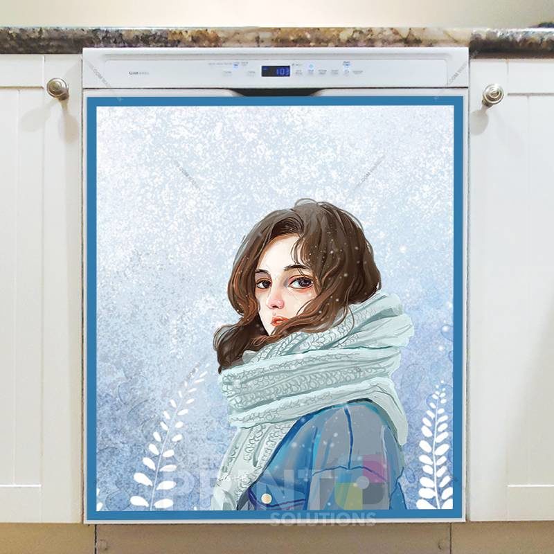 Christmas - Beautiful Girl in the Snowfall Dishwasher Sticker
