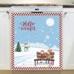 Christmas - Little Kids and Snowman - Hello Winter Dishwasher Sticker