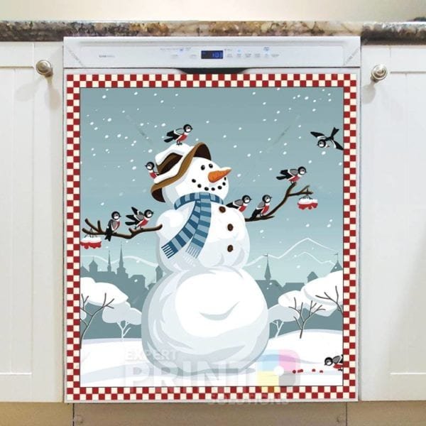 Christmas - Snowman and Birdies Dishwasher Sticker