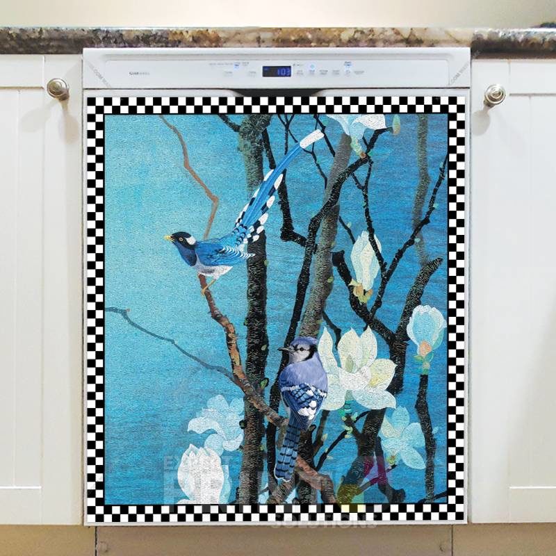 Blue Birds and White Blossoms Dishwasher Sticker