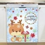 Christmas - Adorable Rudolph Greeting #2 - Seasons Greetings Dishwasher Sticker