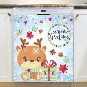Christmas - Adorable Rudolph Greeting #2 - Seasons Greetings Dishwasher Sticker