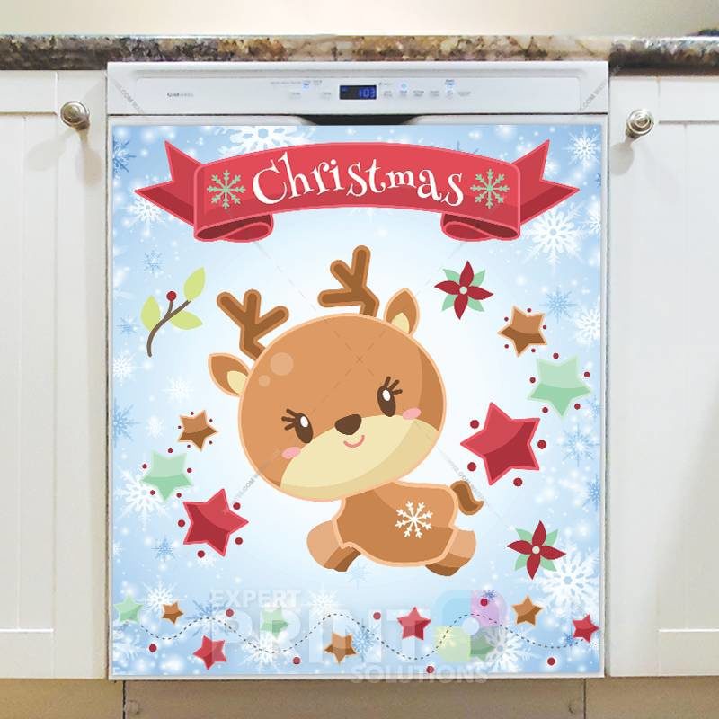 Christmas - Adorable Rudolph Greeting #1 Dishwasher Sticker