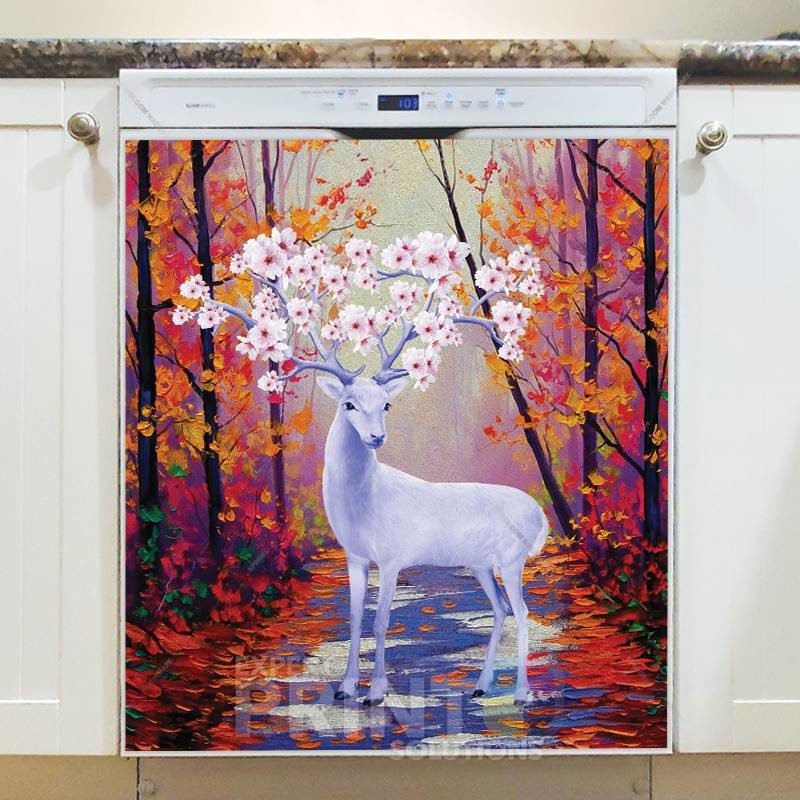 White Flower Deer Dishwasher Sticker