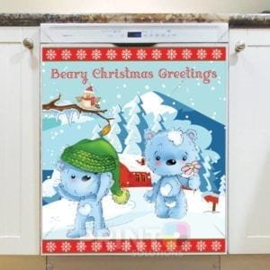 Blue Teddy Bears' Holiday #3 - Beary Christmas Greetings Dishwasher Sticker
