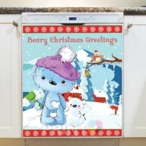 Blue Teddy Bears' Holiday #2 - Beary Christmas Greetings Dishwasher Sticker