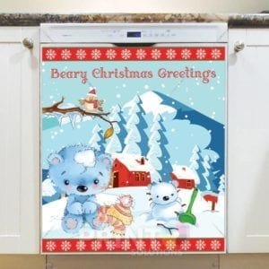 Blue Teddy Bears' Holiday #1 - Beary Christmas Greetings Dishwasher Sticker