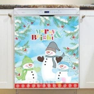 Christmas - Happy Snowman Family - Merry and Bright Dishwasher Sticker