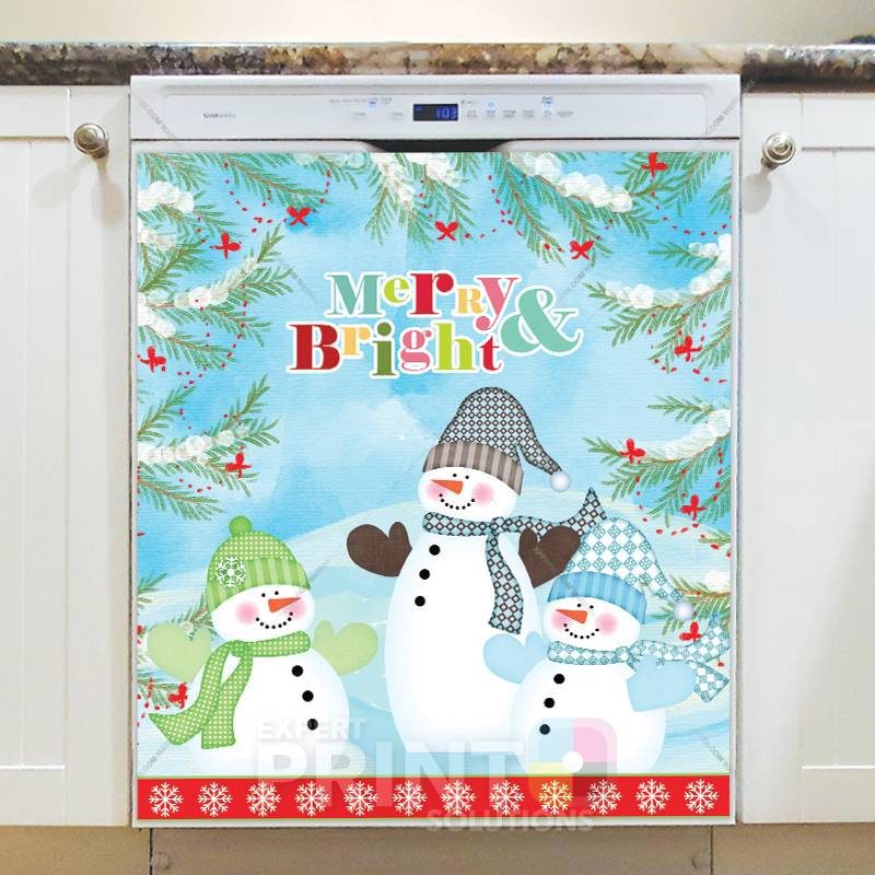 Christmas - Happy Snowman Family - Merry and Bright Dishwasher Sticker